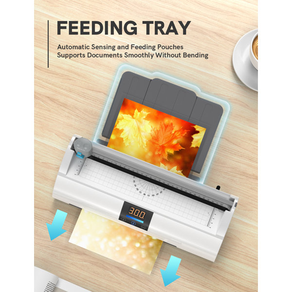 Abox A4 Laminating Machine,Led Display Laminator with Feeding Tray and 3 in 1 Cutter Corner